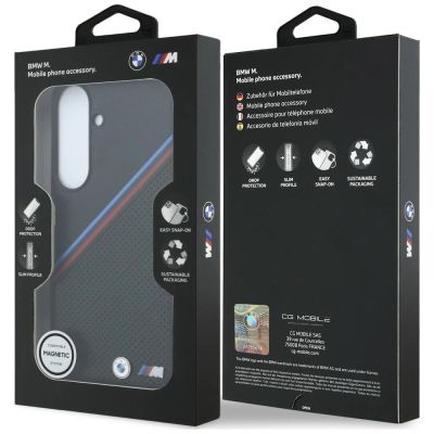 8. BMW M Tricolor Metal Logo MagSafe Hülle für Samsung Galaxy S26 FE – Schwarz