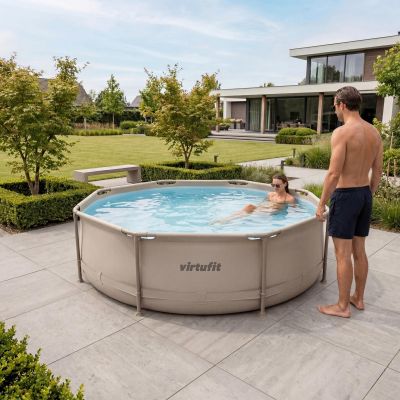 6. VIRTUFIT RUNDER POOL 305 CM MIT FILTPUMPE BEIGE