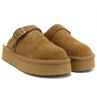 4. Damen-Flip-Flops aus Leder mit Plateausohle in Kamelbraun, Big Star UU274696