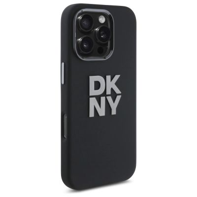 4. DKNY Liquid Silicone Metal Logo Hülle für iPhone 16 Pro – Schwarz