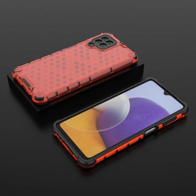 13. Honeycomb Handyhülle Schutzhülle mit TPU Rahmen für Samsung Galaxy A22 4G rot