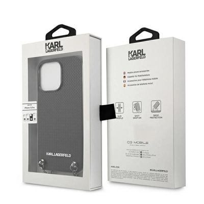 8. Karl Lagerfeld Strukturiertes Lederetui mit Kette für iPhone 13 Pro Max 6,7" - Schwarz