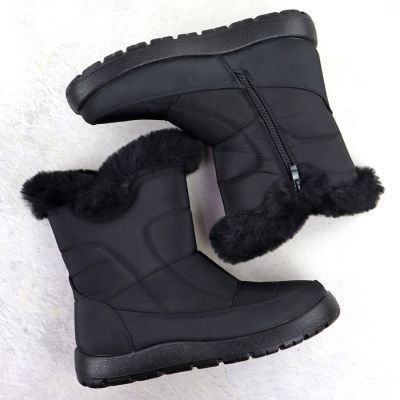 7. Schwarze, flache, gefütterte Damen-Schneestiefel Potocki KI24322