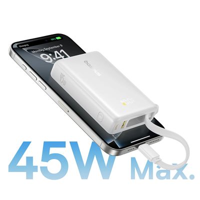 6. Baseus PicoGo 10000mAh 45W Powerbank mit integriertem Kabel und Display - Weiß