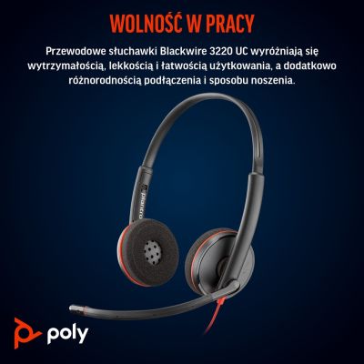 96. Poly Blackwire 3220 Stereo USB-C Headset (schwarz) + USB-C/A Adapter (Großpackung) 8X2J9A6