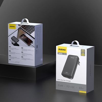6. Dudao A65Q 65W GaN Reise-Wandladegerät USB-A / USB-C PD Ultradünn EU / US - Schwarz