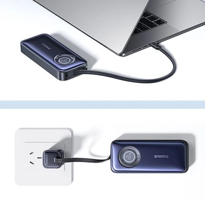 12. Baseus EnerCore CR11 20000mAh 67W Powerbank mit einziehbarem USB-C-Kabel – Schwarz
