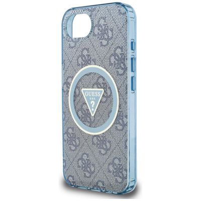 6. Guess IML Metal Glitter 4G Circle Triangle MagSafe Case für iPhone 16e - Blau