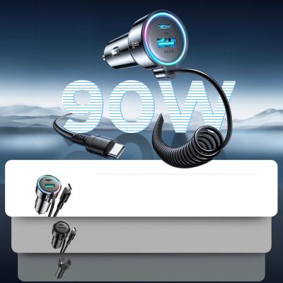 6. Joyroom JR-CL07 72W 3-in-1 Autoladegerät mit 1,6 m USB-C-Kabel – Schwarz