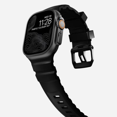 9. Nomad Rocky Point Armband, schwarzes Leder, Titan