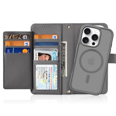 2. Dux Ducis Lawa iPhone 16 Pro Lederhülle mit abnehmbarer magnetischer Brieftasche - Grau
