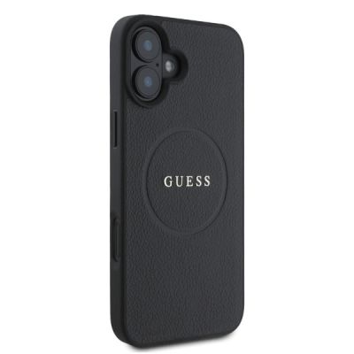 4. Guess Grained Gold Ring MagSafe-Hülle für iPhone 16 – Schwarz