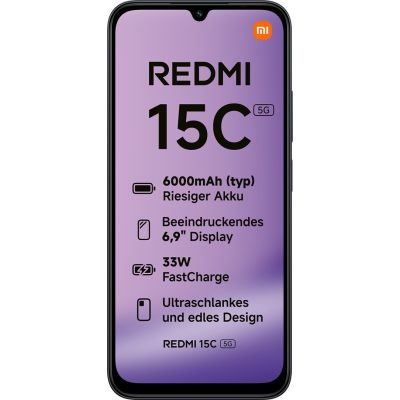 2. Xiaomi Redmi 15C 5G Dual-SIM-Smartphone, 4 GB RAM, 128 GB – Mitternachtsschwarz