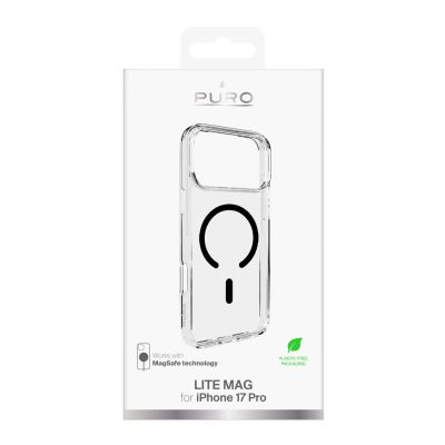 2. Puro Lite Mag TPU+PC Hülle kompatibel mit MagSafe für iPhone 17 Pro - Transparent mit schwarzem Ring
