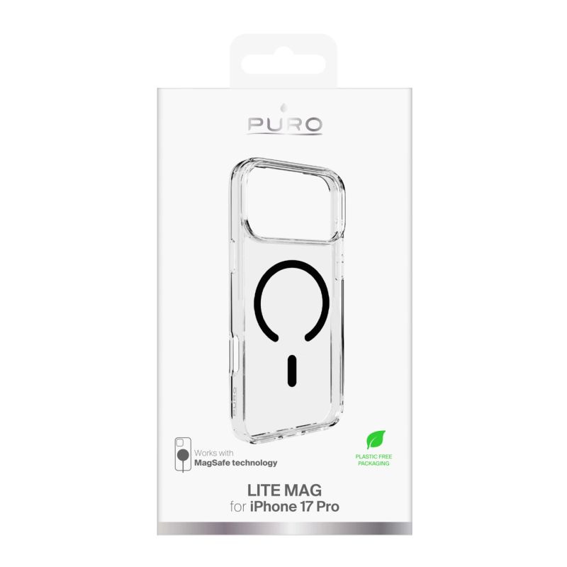 2. Puro Lite Mag TPU+PC Hülle kompatibel mit MagSafe für iPhone 17 Pro - Transparent mit schwarzem Ring