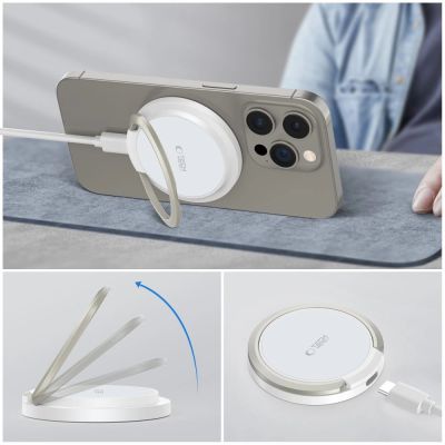 8. Tech-Protect QI15W-A33 induktives Ladegerät mit MagSafe und Ständer mit USB-A/USB-C-Kabel – Weiß