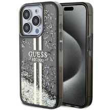 Guess Liquid Glitter Gold Stripes Hülle für iPhone 15 Pro – Schwarz