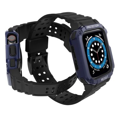 3. Protect Strap Band für Apple Watch 42/44/45mm Panzergehäuse Armband - Schwarz, Blau