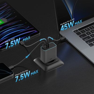 3. Cuktech CUKAD653EUGR 65W GaN-Wandladegerät 2 x USB-C 1 x USB-A - Grau