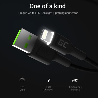 3. GREEN CELL KABGC12 GC RAY USB-KABEL - LIGHTNING 200CM, WEISSE LED, SCHNELLLADUNG