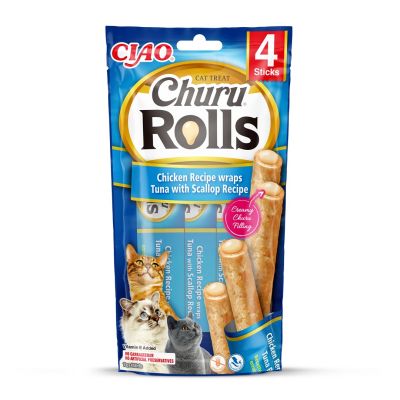 6. INABA Churu Rolls Thunfisch mit Jakobsmuscheln – ein Leckerbissen für Katzen – 4 x 10 g