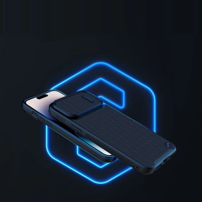 7. Nillkin Textured S Case iPhone 14 Pro Max gepanzerte Hülle mit Kameraabdeckung blau
