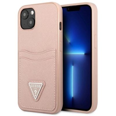Guess GUHCP13MPSATPP iPhone 13 6.1 "rosa / rosa Hardcase SaffianoTriangle Logo Cardslot