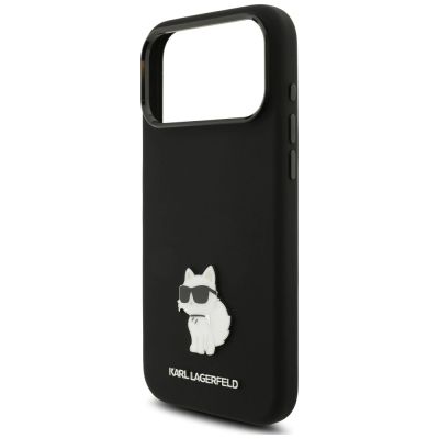 6. Karl Lagerfeld Silicone Choupette Metal Pin Hülle für iPhone 18 Pro Max / 17 Pro Max – Schwarz