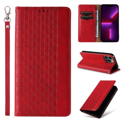 3. Magnet Strap Case iPhone 14 Plus Hülle mit Flip Wallet Mini Lanyard Ständer Rot
