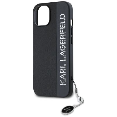 6. Karl Lagerfeld Saffiano Rhinestones & Charm Hülle für iPhone 15 / 14 / 13 – Schwarz