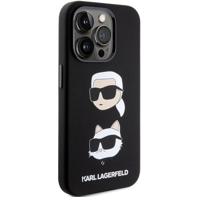 4. Karl Lagerfeld Silikon Karl&Choupette Head Hülle für iPhone 15 Pro Max – Schwarz