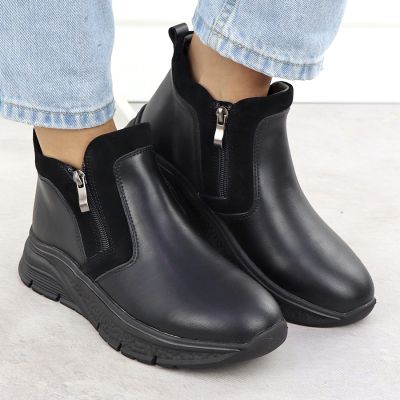 7. Damen-Lederstiefeletten mit Reißverschluss, gefüttert, schwarz, Filippo 7292