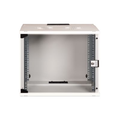 18. 19" 9U Wand-Netzwerkschrank, SOHO PRO 460 x 540 x 400 mm, Glastür, grau, unmontiert, 60 kg