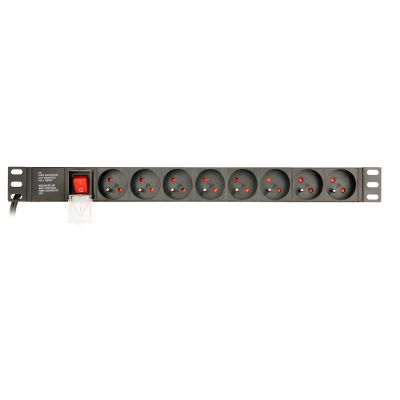 6. GEMBIRD Rack-Steckdosenleiste 19" PDU EG-PDU-014-FC14, 1U, 16 A, 8 französische Steckdosen, C14-Stecker, 3-m-Kabel