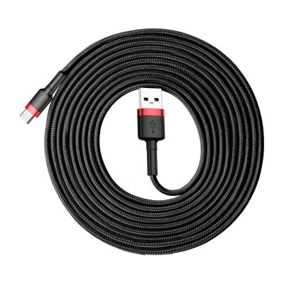8. Baseus Cafule Cable strapazierfähiges Nylonkabel USB / USB-C QC3.0 2A 3M schwarz-rot (CATKLF-U91)