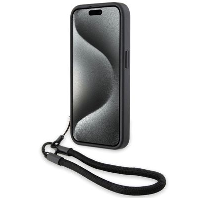 4. BMW Signature Leder-Wordmark-Cord-Hülle für iPhone 15 Pro Max – Schwarz