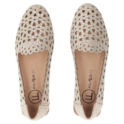 4. Damen-Lederschuhe mit durchbrochenem Muster, beige, Filippo DP7710