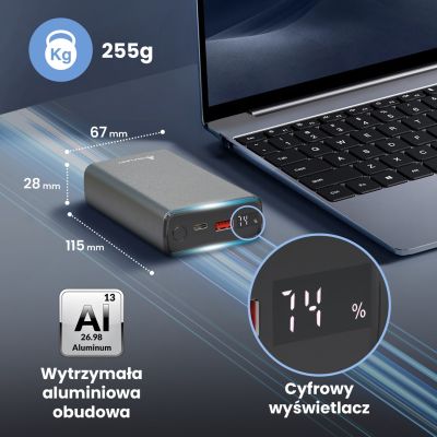 14. Extralink Powerbank EPB-126 20000mAh Silber, 45W PD, USB-C