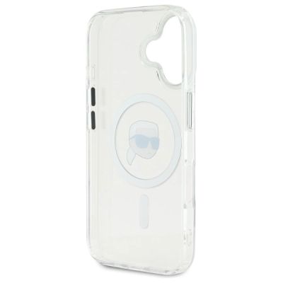 7. Karl Lagerfeld IML Metall-MagSafe-Hülle mit Karl-Kopf für iPhone 16 Plus – Weiß