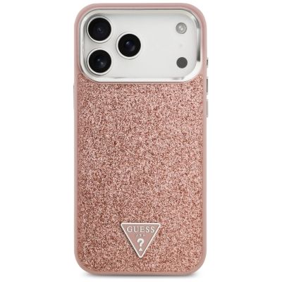 3. Guess Glitzer-Dreieck-Logo MagSafe Hülle für iPhone 17 Pro Max - Pink