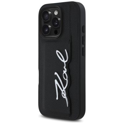2. Karl Lagerfeld HC Grained PU Cardslot Metal Signature iPhone 16 Pro Hülle - Schwarz