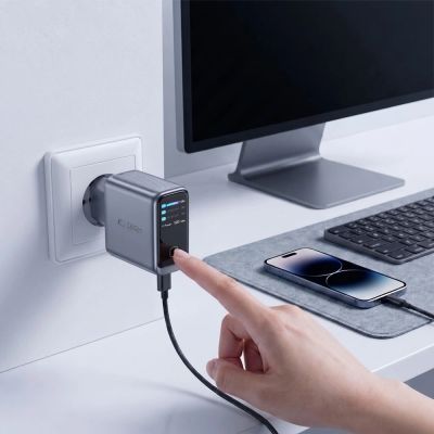 7. Tech-Protect PowerVision NC100W-GaN 3-Port PD 100W / QC3.0 Wandladegerät – Dunkelgrau