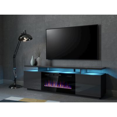 3. EVA-TV-Schrank mit elektrischem Kamin 180x40x52 Graphit/Glanzgraphit