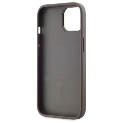 7. DKNY Leather Checkered Mono Pattern MagSafe-Hülle für iPhone 15 Plus – Beige