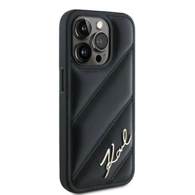 4. Karl Lagerfeld Diagonal Quilted Script Hülle für iPhone 15 Pro Max – Schwarz