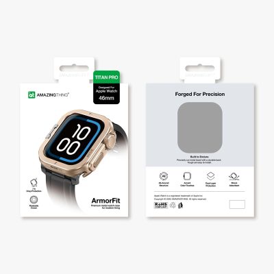 5. AmazingThing Titan Pro Metallgehäuse für Apple Watch 11 46 mm, Aluminium, Gold