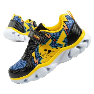 Leomil Kinder-Sportschuhe Pokémon-Sneaker, leicht, mit Klettverschluss und LED-Beleuchtung, schwarz-gelb