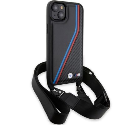 3. BMW M Edition Carbon Tricolor Lines & Strap Hülle für iPhone 15 Plus / 14 Plus – Schwarz
