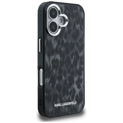 4. Karl Lagerfeld IML MagSafe-Hülle mit Leopardenmuster für iPhone 16 – Schwarz