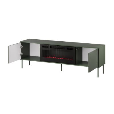 2. EF TV-Schrank + schwarzer TRESSE Kamin 180x40x54,5 mattgrün